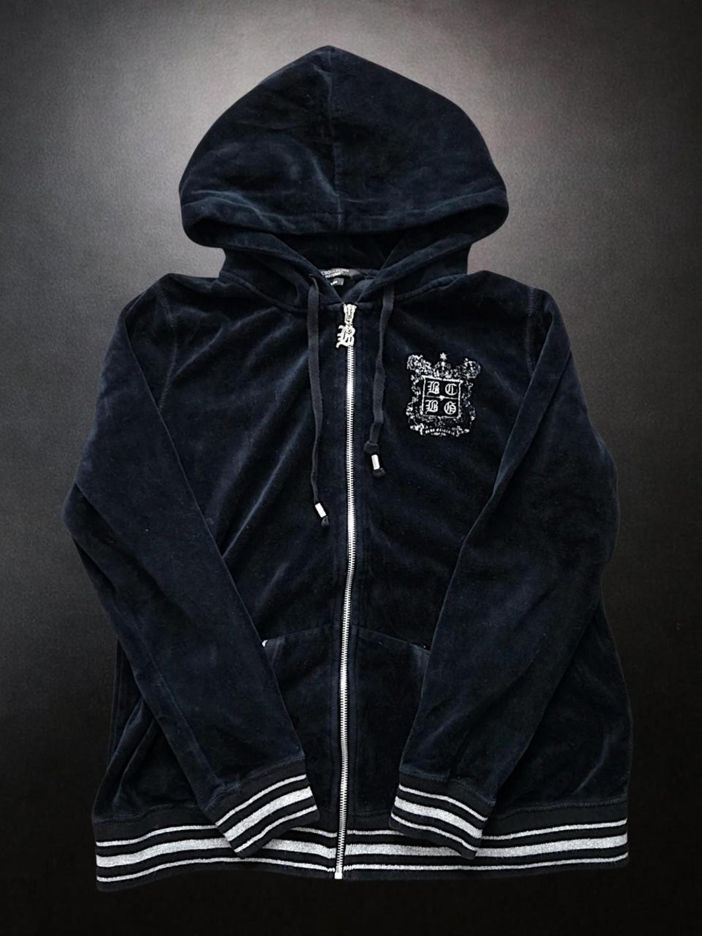 Velour Zip-Up Hoodie Jacket - Navy